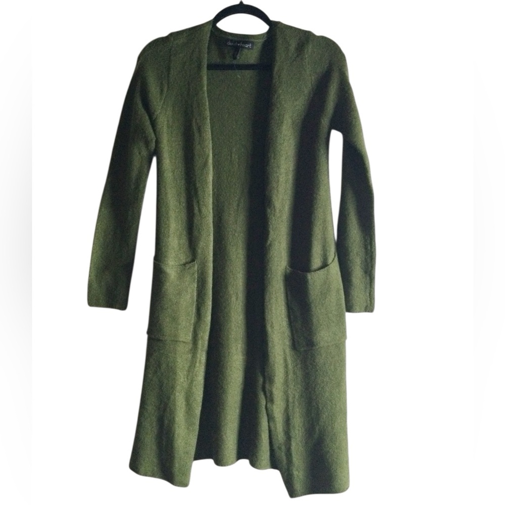 Derek Heart Olive Green Long Open Front Cardigan